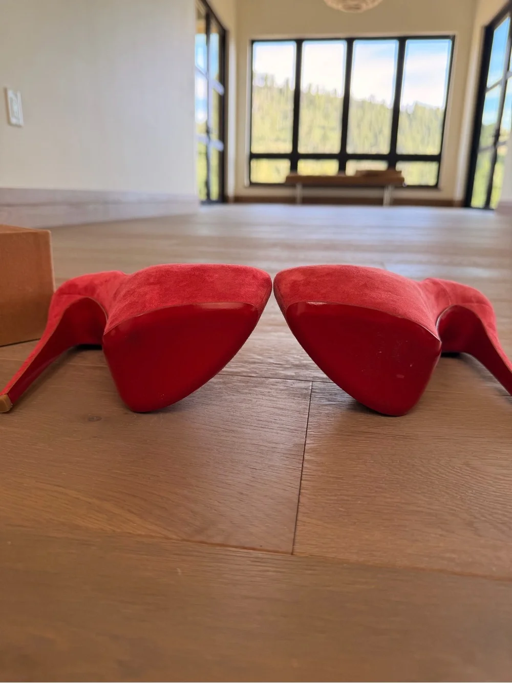 Christian Louboutin Red Suede Platform Pumps with High Stiletto Heel